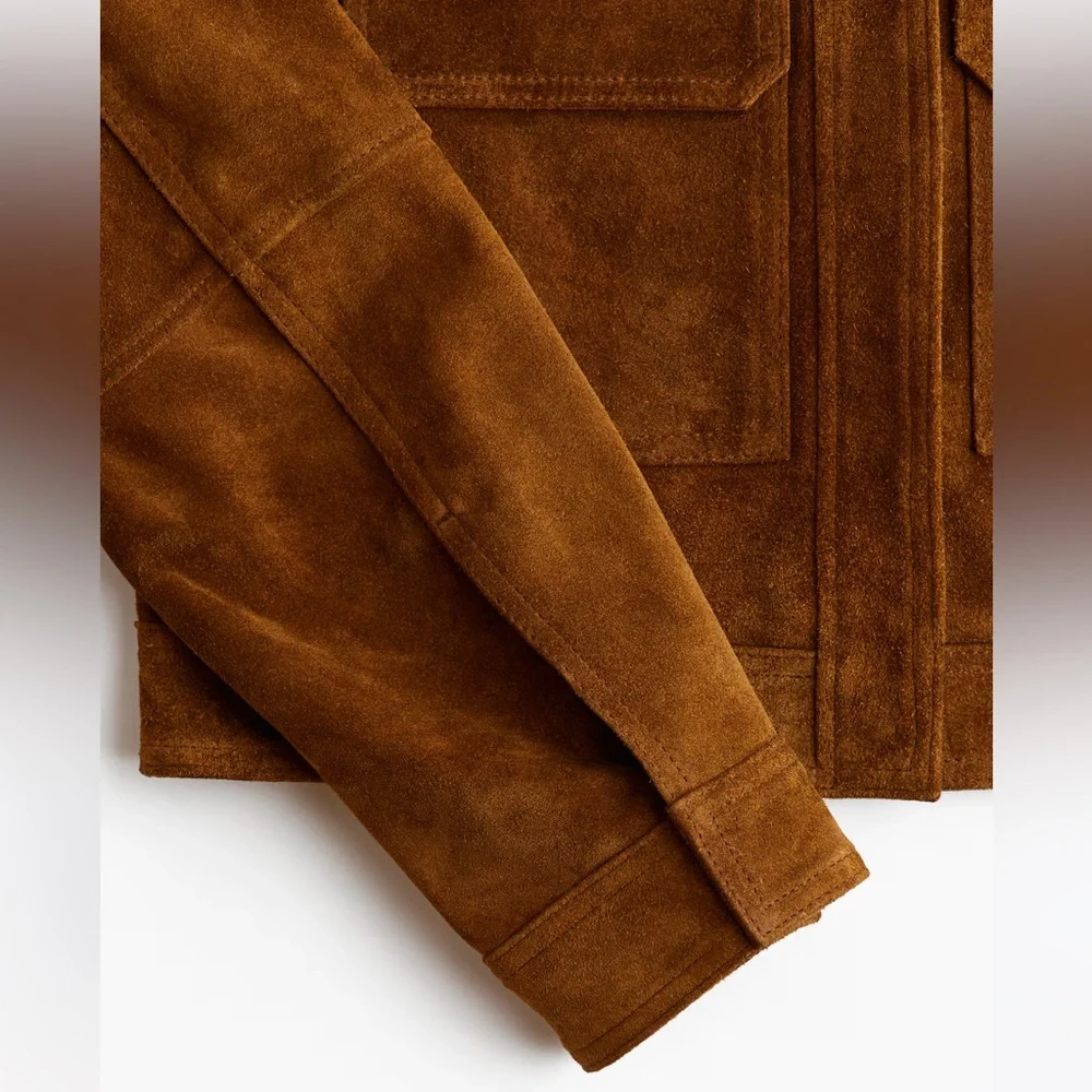 NWT! H&M Brown Suede Leather Jacket - Picture 7 of 16